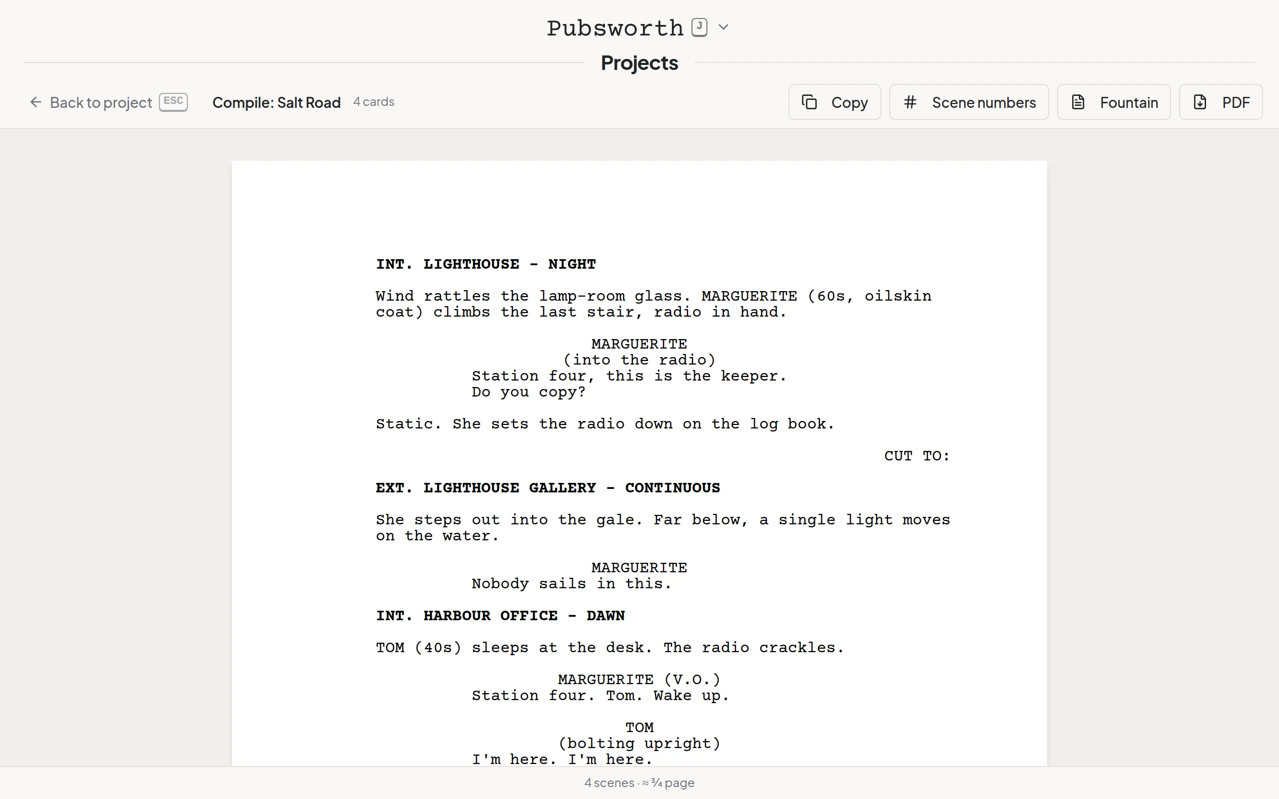 A compiled screenplay
