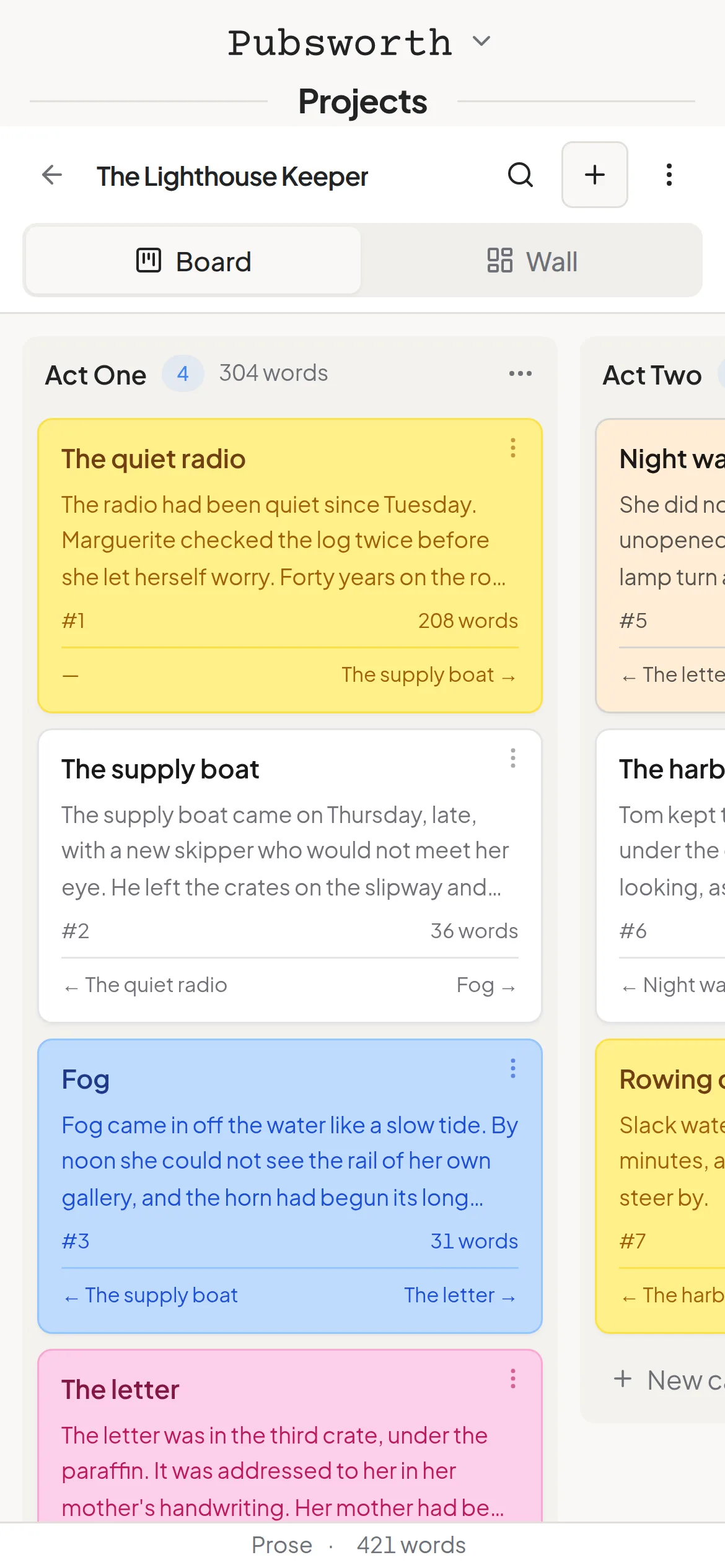 A novel's board on a phone