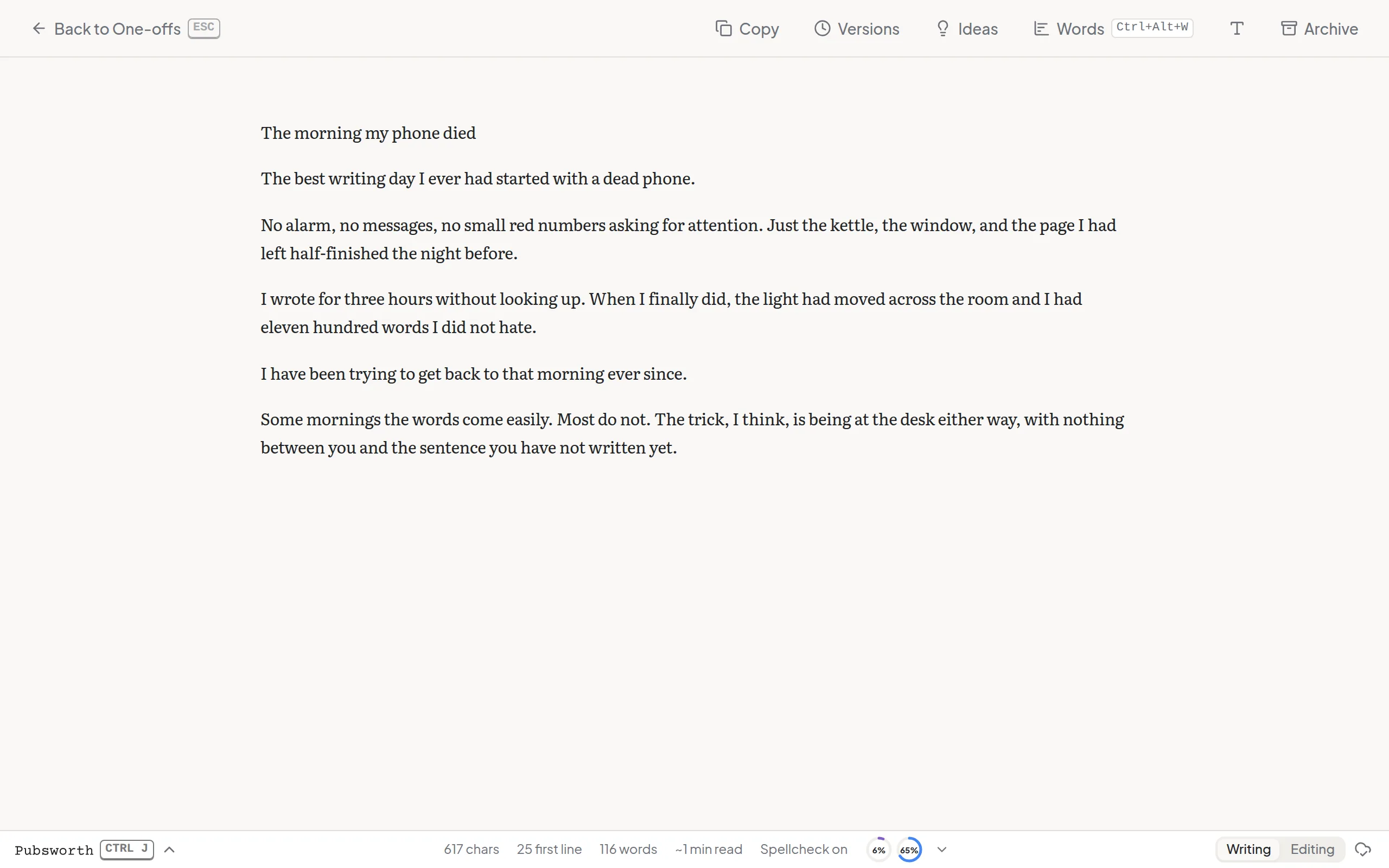 Write, with the session and daily goal rings